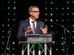 Premier Brad Wall addresses the crowd at the Annual Premier's Dinner at the Credit Union EventPlex in Regina.