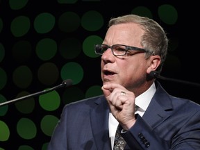 Premier Brad Wall addresses the crowd at the Annual Premier's Dinner at the Credit Union EventPlex in Regina.