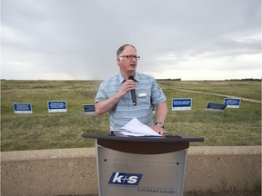 Trevor Plews, head of conservation programs of Ducks Unlimited Canada in Saskatchewan, speaks during a press conference at the McKell Wascana Conservation Park.