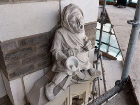 A gargoyle outside the Viterra building, which moved from the heritage holding bylaw list to the heritage building list and was completely restored as a result.