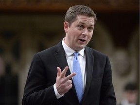 Conservative Leader Andrew Scheer asks a question during question period in the House of Commons on Parliament Hill in Ottawa on Thursday, June 1, 2017.