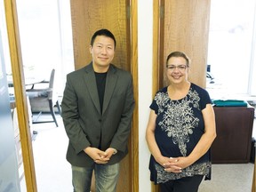 Anita Hopfauf, right, outgoing executive director of the Schizophrenia Society of Saskatchewan stands with Dr. Jamie Eng, who takes over her position at the end of the month.