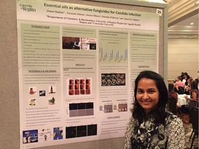 Zinnat Shahina, a University of Regina PhD student, presented her work on essential oils as alternative fungicides for candida infection at the Regina Qu'Appelle Health Region research showcase.