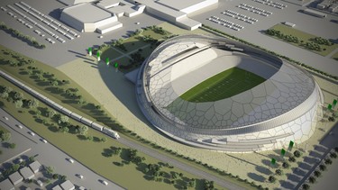 Artist's concept drawing of proposed stadium to be located at Evraz Place.