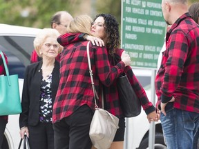 Alyscia Kaufmann gets a hug outside of Regina Provincial Court. Colby Nicholas Heid was sentenced to three years in prison for driving while over .08 and causing an accident which caused the death of Tanner Kaufmann.