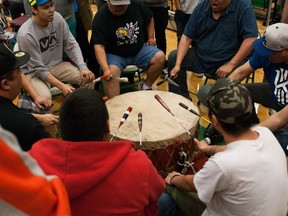 Drummers at the University of Saskatchewan Grad Powwow on May 25, 2016.