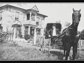 W.R. Motherwell sitting in a two-seater phaeton at his farm near Abernathy, taken around 1909. © Parks Canada Collection