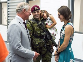 Prince Charles, Prince of Wales, meets military personnel and their families during a visit to the Canadian Forces Base Trenton during a three-day official visit to Canada on June 30, 2017 in Trenton, Ont.