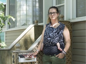Cecilia Prokop stands near her mailbox at her home. A graphic anti-choice abortion pamphlet was sent to her house, which was brought in by her five-year-old daughter.