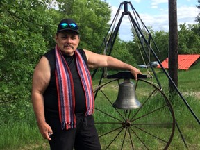 Billyjo Delaronde, in recent photo with the "Bell of Batoche," at a "secure location" just outside Dauphin, Man.