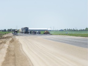 Trucks queue on a part of the Regina Bypass between the Trans-Canada Highway and Arcola Ave.