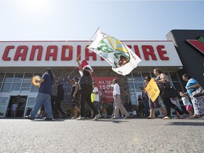 An anti-discrimination demonstration was held in support of Kamao Cappo, who claims he was racially profiled and accused of stealing at the east Regina Canadian Tire.
