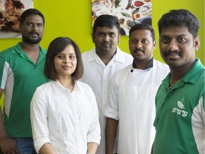 Dosa co-owners Rajesh Jayakumar (far right) and Ranjith Gnanaprakasam (far left) are co-owners of , stand with staff (from left) Jaspreet Kaur, Madhu Chithambaran and Lawrence Thomson.