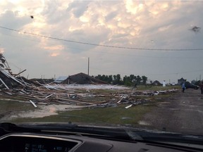 The curling rink in the community of Strongfield was destroyed by a storm on Thursday evening. (Uploaded July 20, 2017) Photo by Gillian Wankel
Gillian Wankel/Twitter