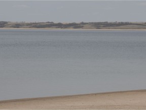 The shores of Lake Diefenbaker near the Elbow Harbor Marina.