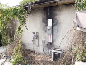 The power meter at the home of Scott and Christeen White caught fire after the dry ground caused shifting in Regina.