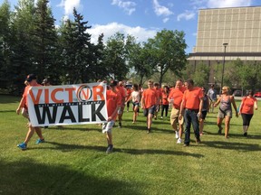 People take part in the final leg of the 2017 Victor Walk through Saskatchewan at the Conexus Arts Centre on Saturday. ASHLEY ROBINSON/Regina Leader-Post