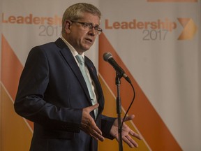 Charlie Angus speaks to the media following the federal NDP's fifth leadership debate at TCU Place in Saskatoon on Tuesday, July 11, 2017.