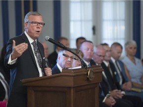 Premier Brad Wall speaks during a cabinet shuffle at Government House.