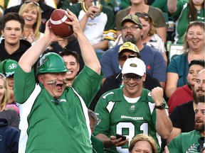 This Roughriders fan had plenty to celebrate on Friday at Commonwealth Stadium during his team's 54-31 victory over the Edmonton Eskimos.