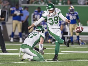 Quinn van Gylswyk (39) is ready for his first regular-season CFL action in nearly a year against the B.C. Lions on Saturday.