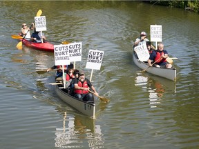 A protest flotilla was part of the demonstration at the Royal Regina Golf Club which was playing host the the Sask. Party golf tournament in Regina.