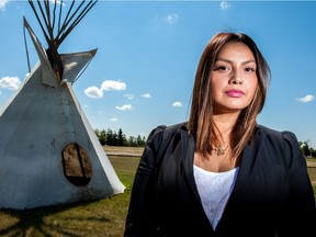 Louise BigEagle of Ocean Man First Nation, a documentary filmaker, poses for a photograph at the First Nations University in Regina, Saskatchewan on August 6, 2017.