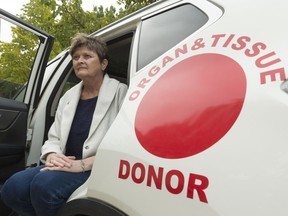 Charlotte L'Oste-Brown sits in her SUV near her daughter's home. L'Oste-Brown received a double lung-transplant in Edmonton about three months ago.
