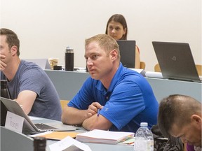 Thomas Mebs, right in the blue shirt, is taking part in the Prince's Operation Entrepreneur program, a week long boot camp that provides business education training for members of the military who want to start their own business.