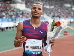 De Grasse Andre

Canadian De Grasse Andre celebrates after winning the men's 200-meter at the International Mohammed VI track and field meeting in Rabat, Morocco, Sunday, July 16, 2017. (AP Photo/Abdeljalil Bounhar) ORG XMIT: RAB113
Abdeljalil Bounhar, AP