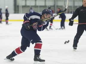 American-born prospect Ty Smilanic fires a shot during the Regina Pats' rookie camp in 2017.