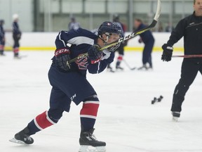 American-born Ty Smilanic fires a shot during the Regina Pats' rookie camp in 2017. The top prospect isn't in camp this year because he has committed to the U.S. national development program.