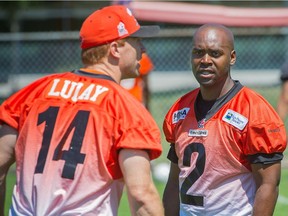 Travis Lulay (14) and Kevin Glenn (2) were teammates with the Lions during the 2014 CFL season.