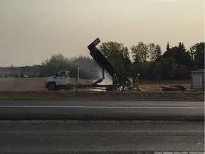 Firefighters responded to a vehicle fire in the northbound lane of Ring Road this morning near the Victoria Avenue exit. The truck appeared to be carrying materials that had caught fire.
