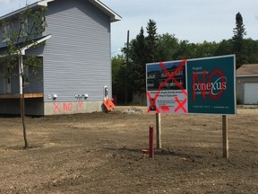 A housing development on the 600 block of Campbell Street in the Rosemont neighbourhood was vandalized on the weekend of August 5, 2017.