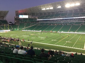 Rob Vanstone's vantage point for the Regina Thunder's Aug. 12 game against the Saskatoon Hilltops at Mosaic Stadium.