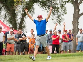 Todd Fanning celebrates his victory on the fourth playoff hole at the Canadian mid-amateur men's golf championship Friday at the Wascana Country Club.