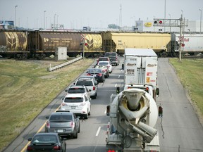 A CP train crosses Ring Road near Winnipeg Street in Regina on Aug. 17, 2017.