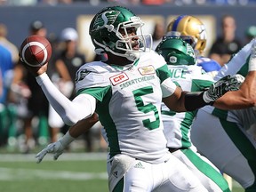The status of Riders quarterback Kevin Glenn is in doubt after suffering an injury to his right hand during Saturday's Banjo Bowl.