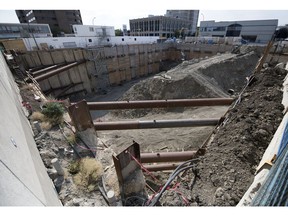 No work was going on at the Capital Pointe project on the corner of the Vitoria Avenue and Albert Street in Regina on Monday.