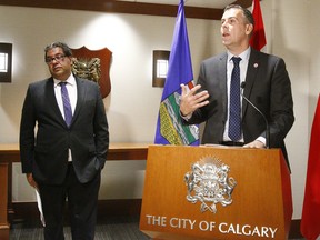 Calgary Mayor Naheed Nenshi and Saint John, New Brunswick Mayor Don Darling speak to media about the Energy East Pipeline. Friday, September 22, 2017. Dean Pilling/Postmedia