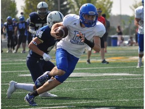 The Riffel Royals' Ethan Ball, shown during a scrimmage, has enjoyed a strong start to the 2017 Regina Intercollegiate Football League season.