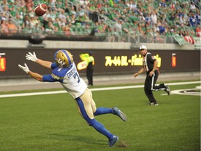 The Winnipeg Blue Bombers' Weston Dressler, shown on July 1 at Mosaic Stadium, is to return to the lineup for Sunday's game against the host Saskatchewan Roughriders.