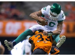 It was a giant leap for Canadian-born quarterbacks when Brandon Bridge, shown during a pre-season game, led the Saskatchewan Roughriders to victory on Friday in Hamilton.