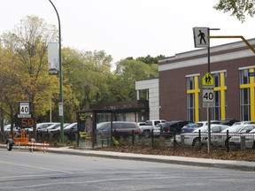 A radar-mounted trailer in the school zone of Ecole Connaught Community School on 13th Avenue in Regina on Sept. 13, 2017.