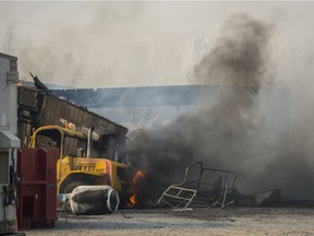 Fire consumes modular buildings on Sherwood Road.