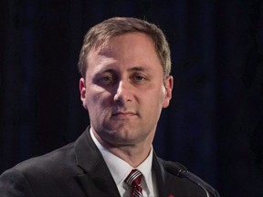 Conservative leadership candidate Brad Trost speaks during the Conservative leadership debate in Saskatoon, Wednesday, November 9, 2016. Failed Conservative leadership candidate Trost is taking the party to court over allegations his campaign leaked the party's membership list. THE CANADIAN PRESS/Liam Richards