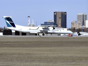 A passenger airplane at Regina International Airport.