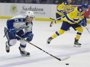 The Swift Current Broncos' Tyler Steenbergen is the WHL's player of the week.