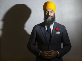 Federal NDP Leader Jagmeet Singh stands for a photograph in Saskatoon on Thursday, October 26, 2017